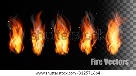 Fire vectors on transparent background.