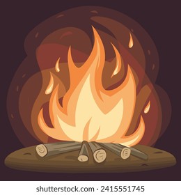 vectores de incendio, quema de madera con fondo oscuro