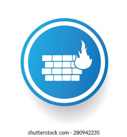 Fire wall icon on blue button,white background,clean vector