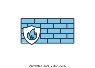 fire wall icon. wall with shields and fire. icon related to device, computer technology. flat line icon style. simple vector design editable