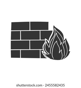 Ilustración de silueta de icono de pared de fuego. Vector de Seguridad Gráfico Pictograma Símbolo Clip Arte. Doodle Sketch Signo Negro.