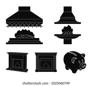 Fire, warmth and comfort. Fireplace set collection icons in black style vector symbol stock illustration web.