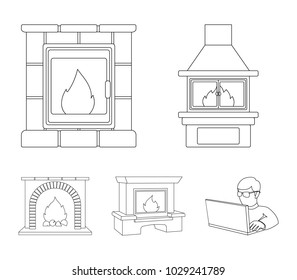 Fire, warmth and comfort. Fireplace set collection icons in outline style vector symbol stock illustration web.