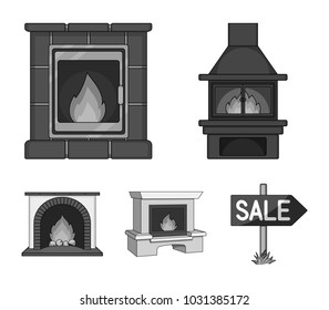 Fire, warmth and comfort. Fireplace set collection icons in monochrome style vector symbol stock illustration web.