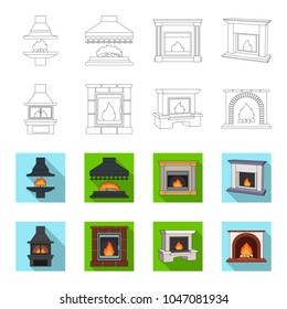 Fire, warmth and comfort. Fireplace set collection icons in outline,flet style vector symbol stock illustration web.
