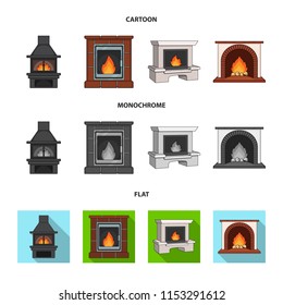 Fire, warmth and comfort. Fireplace set collection icons in cartoon,flat,monochrome style vector symbol stock illustration web.