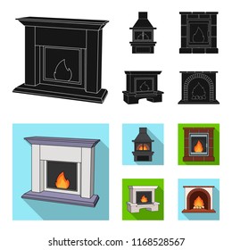 Fire, warmth and comfort. Fireplace set collection icons in black,flat style vector symbol stock illustration web.