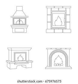 Fire, warmth and comfort. Fireplace set collection icons in outline style vector symbol stock illustration web.