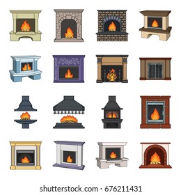 Fire, warmth and comfort. Fireplace set collection icons in cartoon style vector symbol stock illustration web.