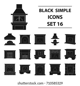 Fire, warmth and comfort. Fireplace set collection icons in black style vector symbol stock illustration web.