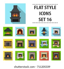 Fire, warmth and comfort. Fireplace set collection icons in flat style vector symbol stock illustration web.