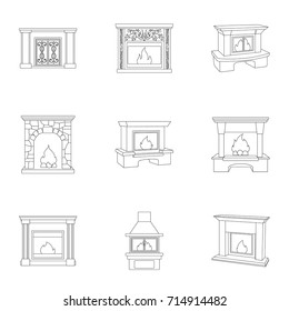 Fire, warmth and comfort. Fireplace set collection icons in outline style vector symbol stock illustration web.