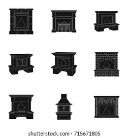 Fire, warmth and comfort. Fireplace set collection icons in black style vector symbol stock illustration web.