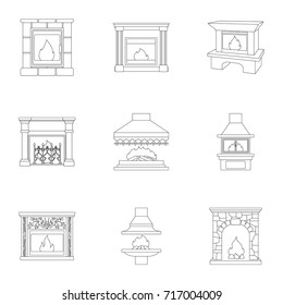 Fire, warmth and comfort. Fireplace set collection icons in outline style vector symbol stock illustration web.