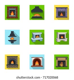 Fire, warmth and comfort. Fireplace set collection icons in flat style vector symbol stock illustration web.