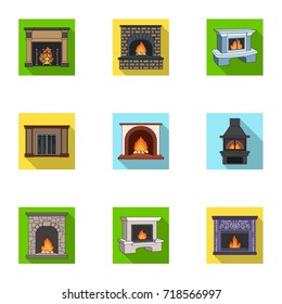 Fire, warmth and comfort. Fireplace set collection icons in flat style vector symbol stock illustration web.