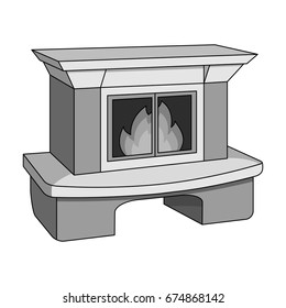 Fire, warmth and comfort. Fireplace single icon in monochrome style vector symbol stock illustration web.