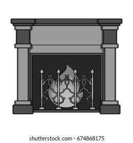 Fire, warmth and comfort. Fireplace single icon in monochrome style vector symbol stock illustration web.