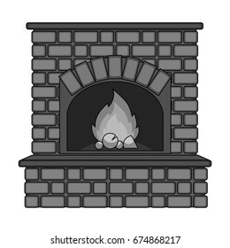 Fire, warmth and comfort. Fireplace single icon in monochrome style vector symbol stock illustration web.