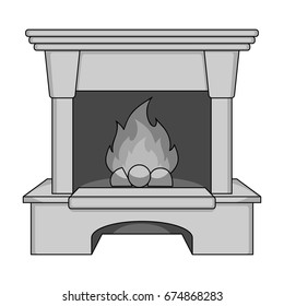Fire, warmth and comfort. Fireplace single icon in monochrome style vector symbol stock illustration web.