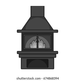 Fire, warmth and comfort. Fireplace single icon in monochrome style vector symbol stock illustration web.