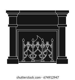 Fire, warmth and comfort. Fireplace single icon in black style vector symbol stock illustration web.