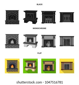 Fire, warmth and comfort.Fireplace set collection icons in black, flat, monochrome style vector symbol stock illustration web.