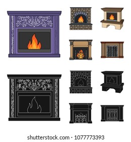 Fire, warmth and comfort.Fireplace set collection icons in cartoon,black style vector symbol stock illustration web.