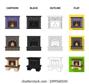 Fire, warmth and comfort.Fireplace set collection icons in cartoon,black,outline,flat style vector symbol stock illustration web.