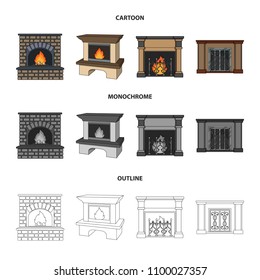 Fire, warmth and comfort.Fireplace set collection icons in cartoon,outline,monochrome style vector symbol stock illustration web.