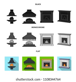 Fire, warmth and comfort.Fireplace set collection icons in black, flat, monochrome style vector symbol stock illustration web.