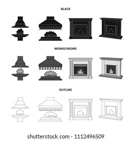 Fire, warmth and comfort.Fireplace set collection icons in black,monochrome,outline style vector symbol stock illustration web.