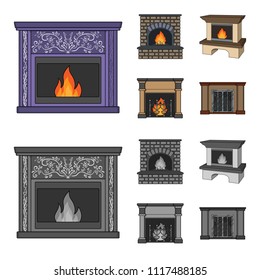 Fire, warmth and comfort.Fireplace set collection icons in cartoon,monochrome style vector symbol stock illustration web.
