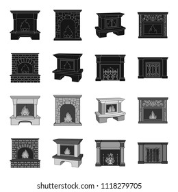 Fire, warmth and comfort.Fireplace set collection icons in black,monochrome style vector symbol stock illustration web.