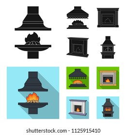 Fire, warmth and comfort.Fireplace set collection icons in black, flat style vector symbol stock illustration web.