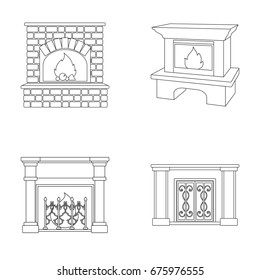 Fire, warmth and comfort.Fireplace set collection icons in outline style vector symbol stock illustration web.