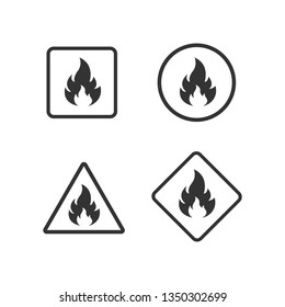 Fire Warning Dangerous flame attention icon. Flammable danger symbol, filled flat sign, solid pictogram, isolated on white. Exclamation mark triangle symbol, logo. Attracting security first sign.