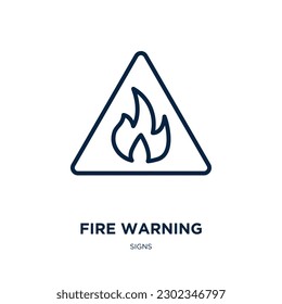 fire warning icon from signs collection. Thin linear fire warning, danger, fire outline icon isolated on white background. Line vector fire warning sign, symbol for web and mobile