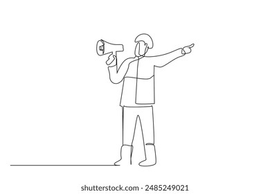 fire warning megaphone man firefighter one line art design vector