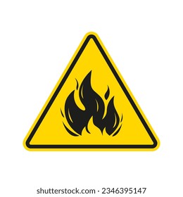 Fire warning sign. Flammable icon. Flame, danger triangle label. Vector illustration.