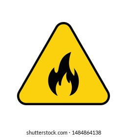 Fire warning sign on white. Fire warning sign in yellow triangle. Flammable, inflammable substances icon. Vector