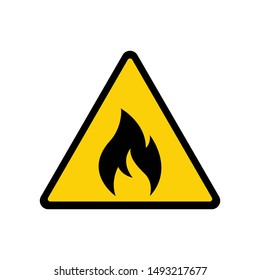 Fire warning sign on white. Fire warning sign in yellow triangle. Flammable, inflammable substances icon. Vector