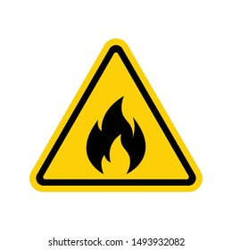 Fire warning sign on white. Fire warning sign in yellow triangle. Flammable, inflammable substances icon. Vector