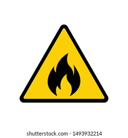 Fire warning sign on white. Fire warning sign in yellow triangle. Flammable, inflammable substances icon. Vector
