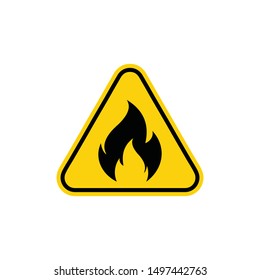 Fire warning sign on white. Fire warning sign in yellow triangle. Flammable, inflammable substances icon. Vector