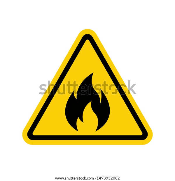 Fire\
warning sign on white. Fire warning sign in yellow triangle.\
Flammable, inflammable substances icon.\
Vector