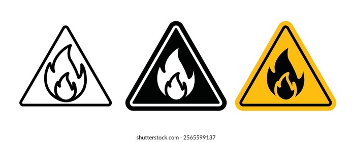 Fire warning sign vector in black and yellow colors