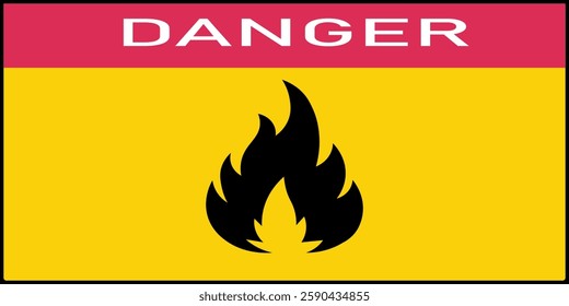 Fire warning sign vector. Fire warning sign in yellow triangle. Flammable, inflammable substances icon.