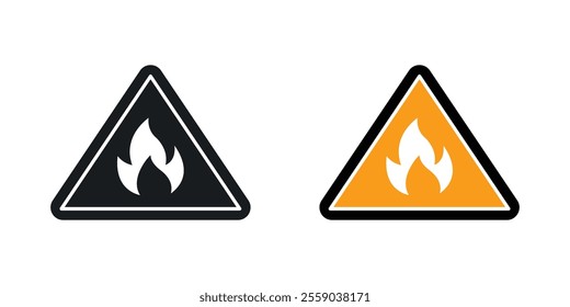 Fire warning sign vectors in black and colored version
