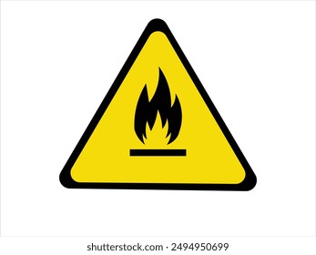 Fire warning sign in yellow triangle, isolated. Flammable, inflammable substances icon.